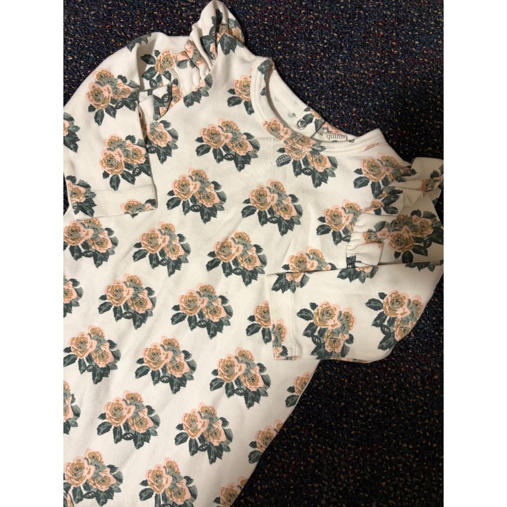 Kate Quinn Floral Organic Cotton Ruffle Romper 18-24M Cream Pink Rose Romper